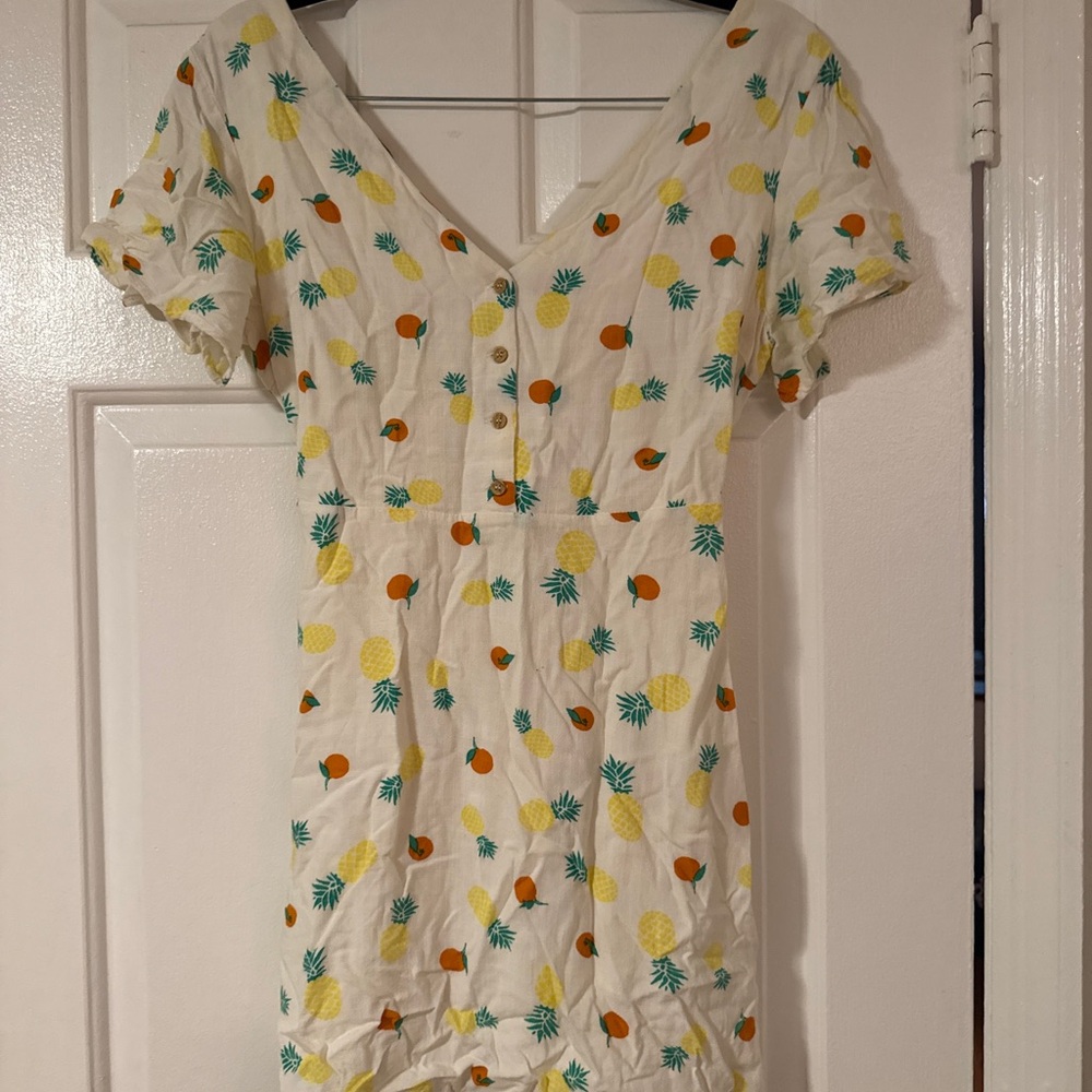 Luxe White Mini Dress with Pineapple and Orange Print